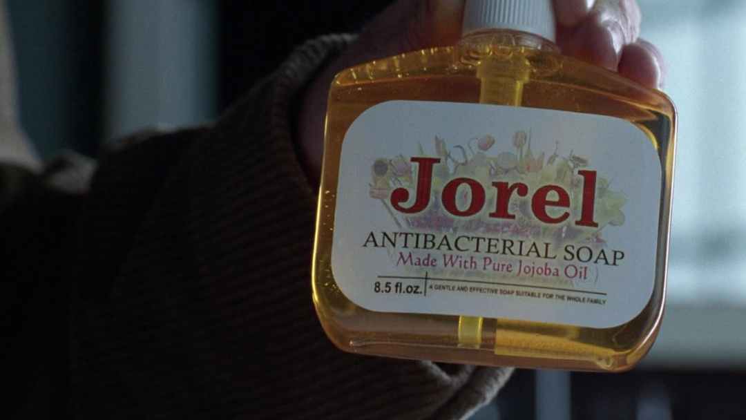 A bottle of antibacterial soap labled "Jorel."