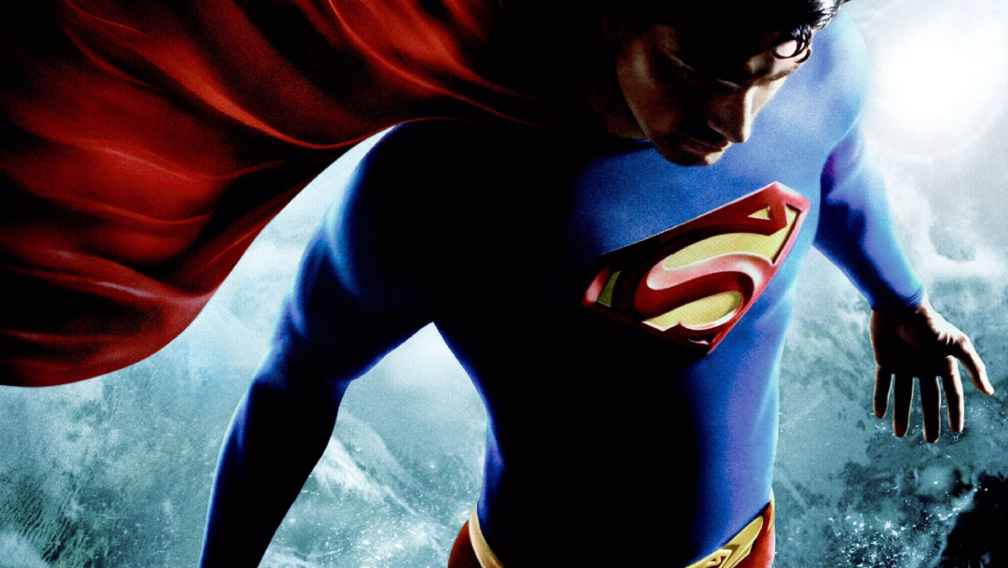 Promotional banner for Superman Returns, Superman hovering above the Earth.