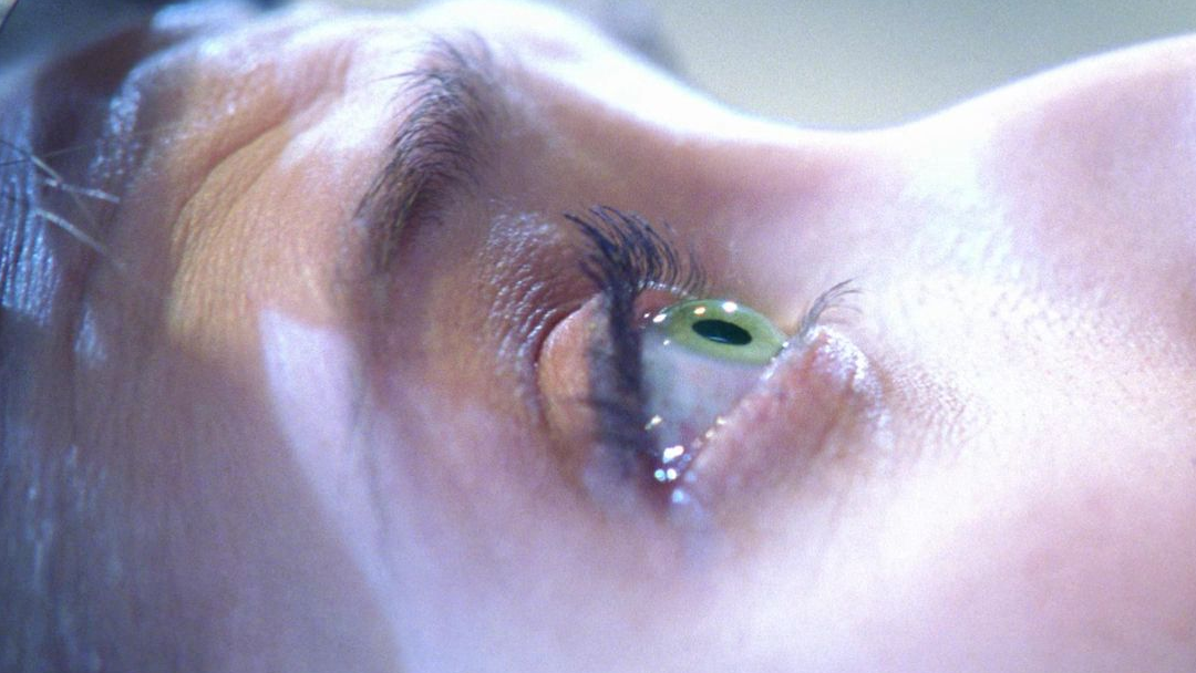 A closeup of a woman's eyeball.