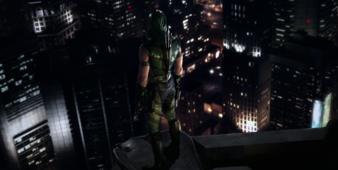 Green Arrow looking over the city.