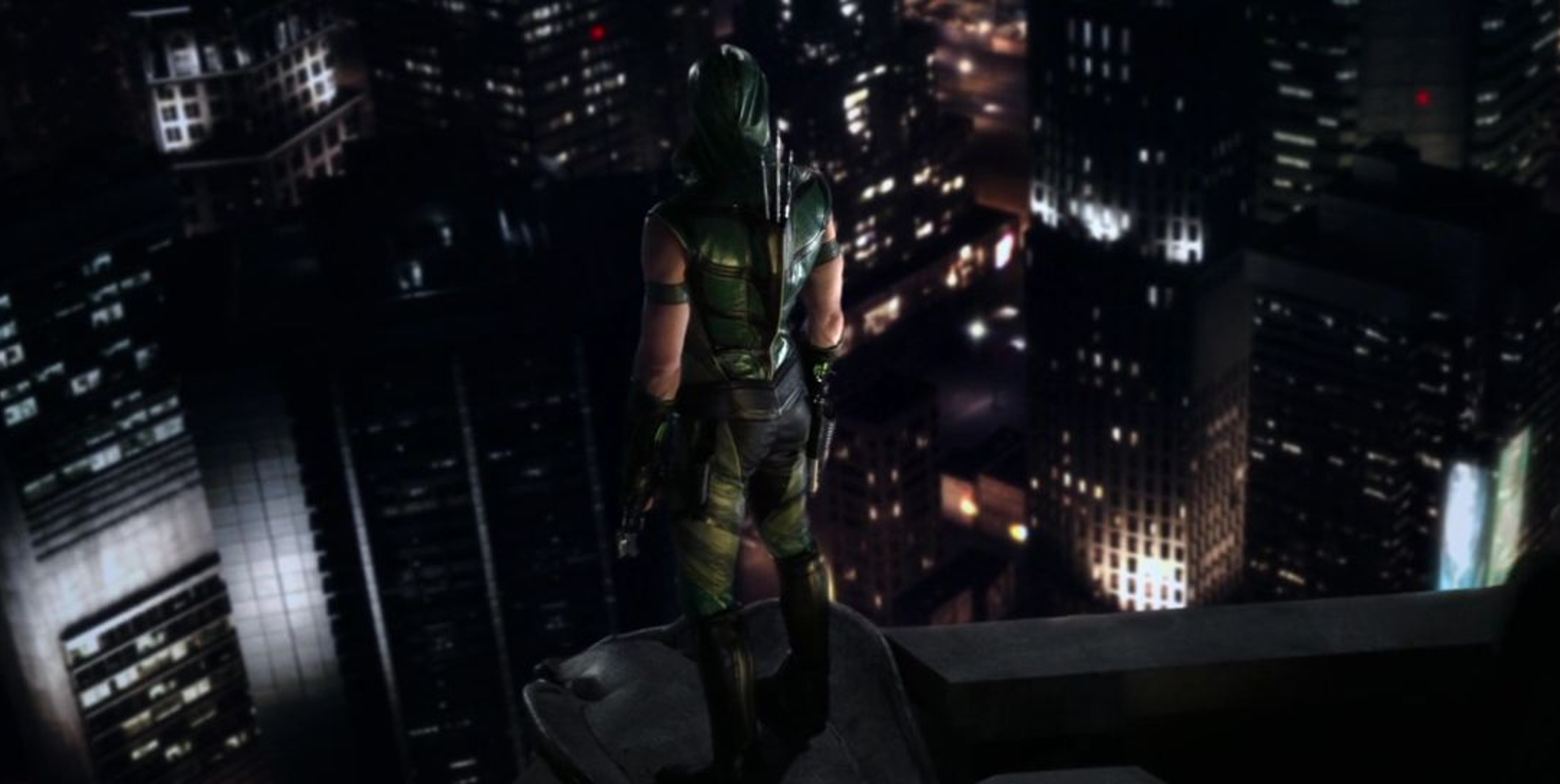 Green Arrow looking over the city.