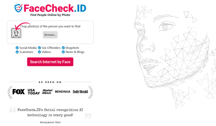 Screenshot of FaceCheck ID