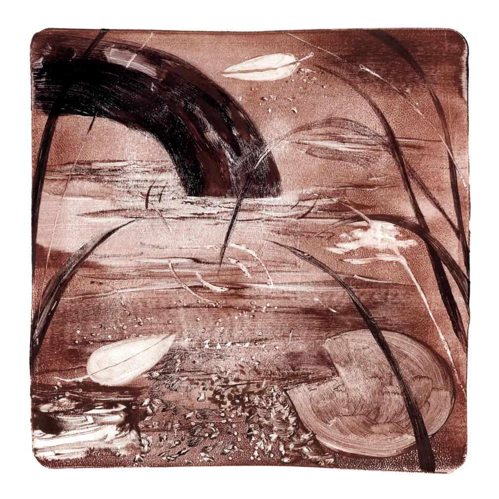 An illustration of a pipe going down into water with plant matter floating on top.