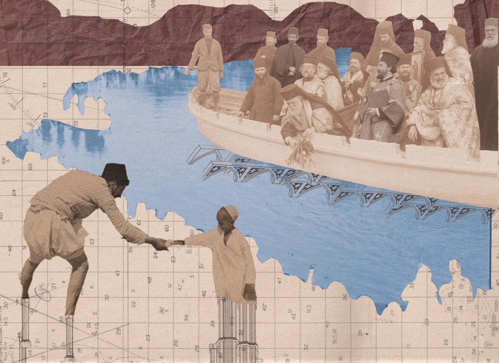image of two men standing in a river holding hands