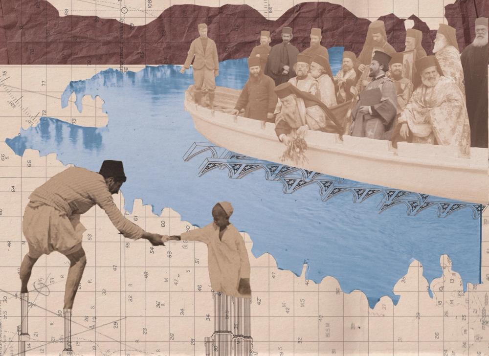 image of two men standing in a river holding hands