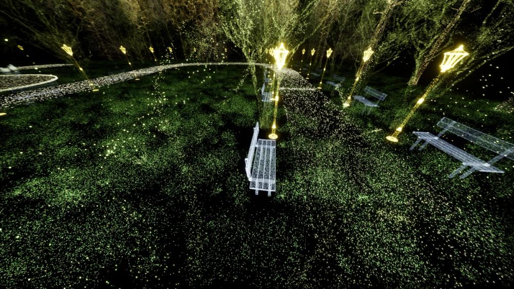 A park as seen through the eye of a starling