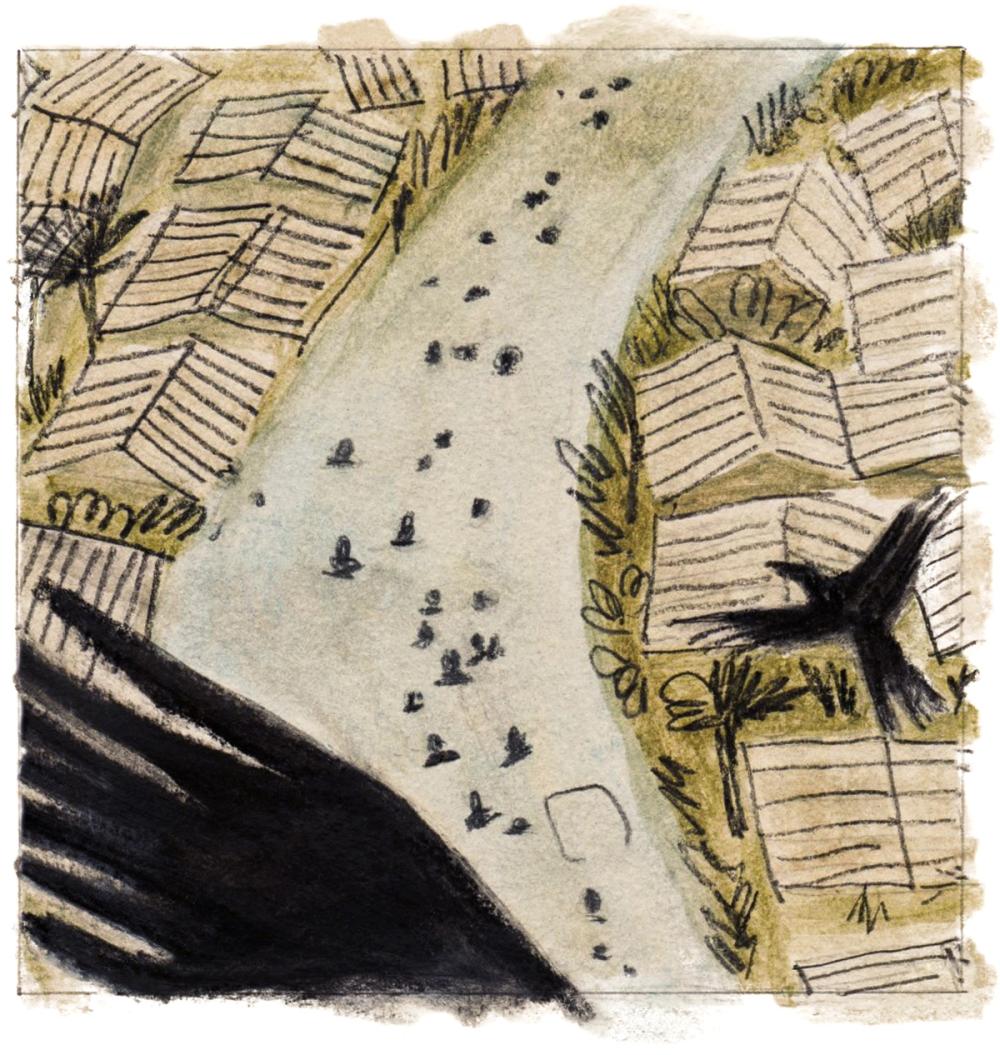 Illustration of a flood from a birds eye perspective