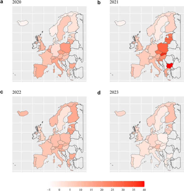 Impact of COVID-19 on total excess mortality and geographic disparities in Europe, 2020–2023: a spatio-temporal analysis