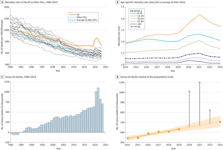 Excess US Deaths Before, During, and After the COVID-19 Pandemic