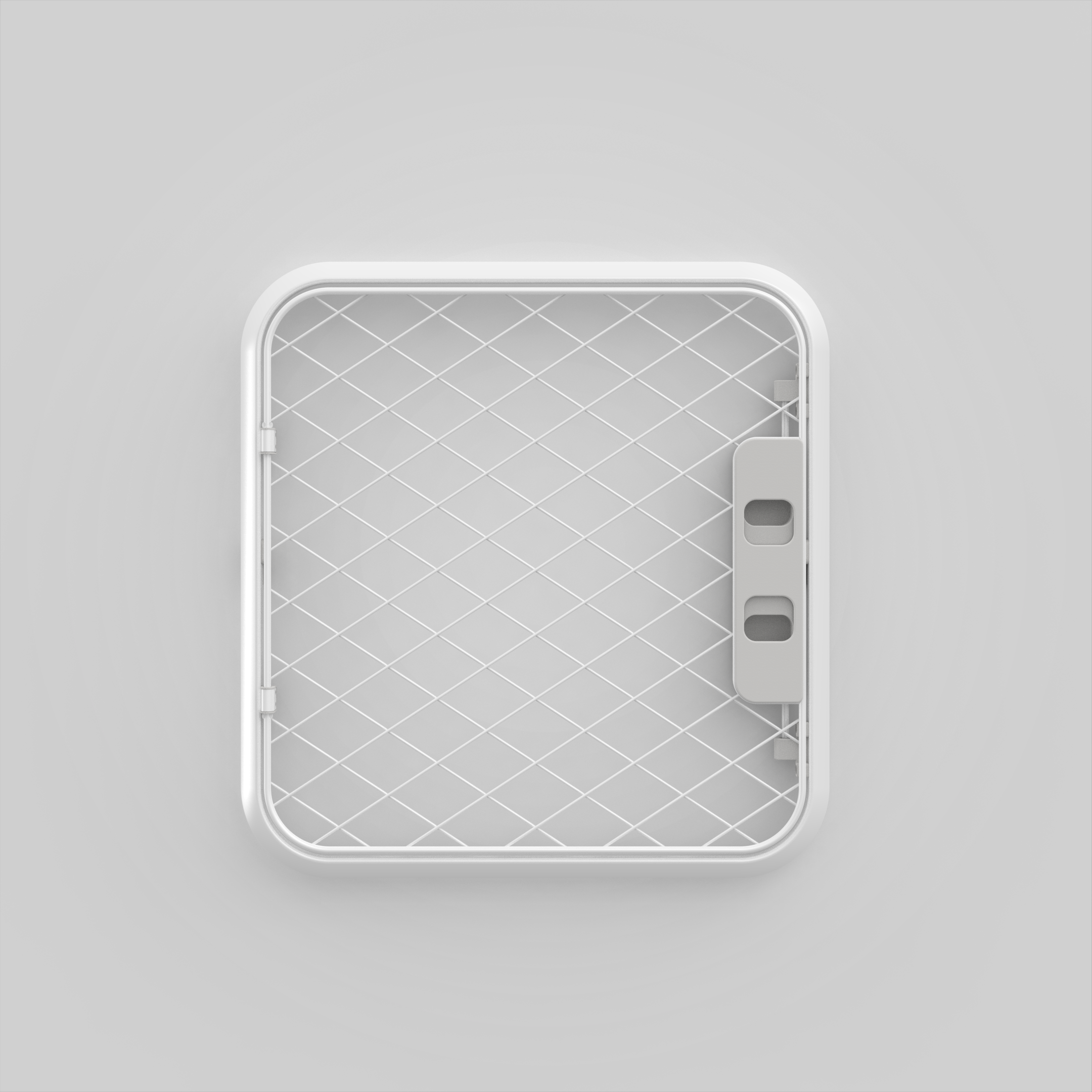 Overhead view of Evolv Dog Crate spare front/rear door on white background