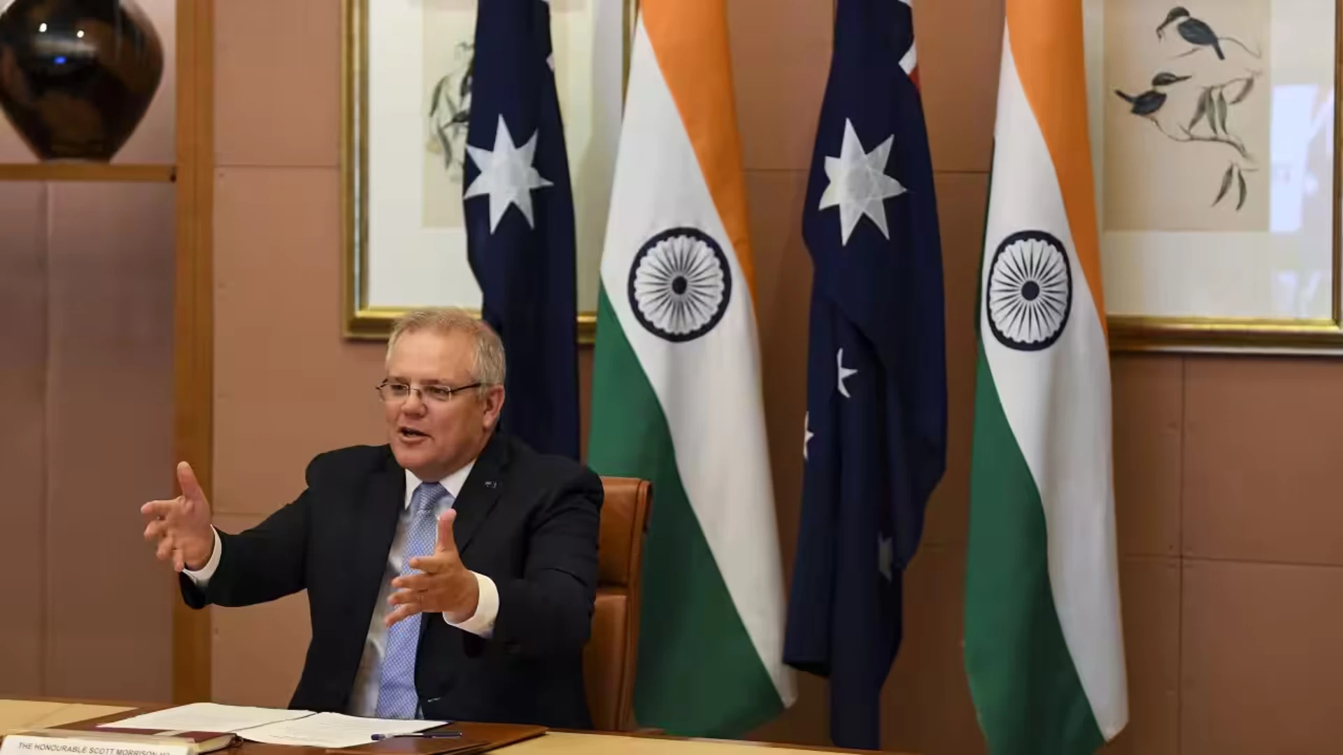 Australian PM speaks to Indian Prime Minister Narendra Modi during the 2020 Virtual Leaders Summit between Australia and India