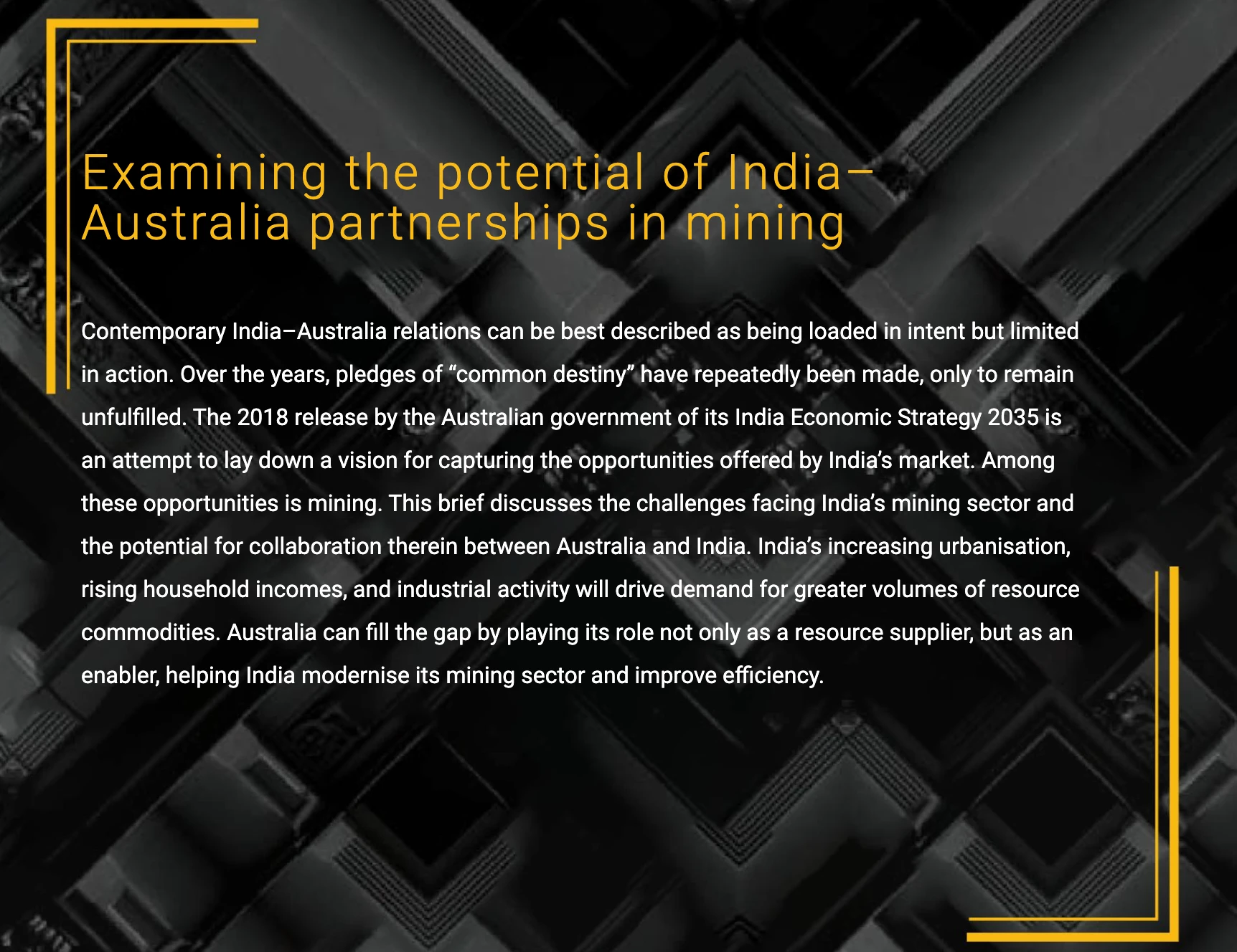 Examining the potential of India–Australia partnerships in mining