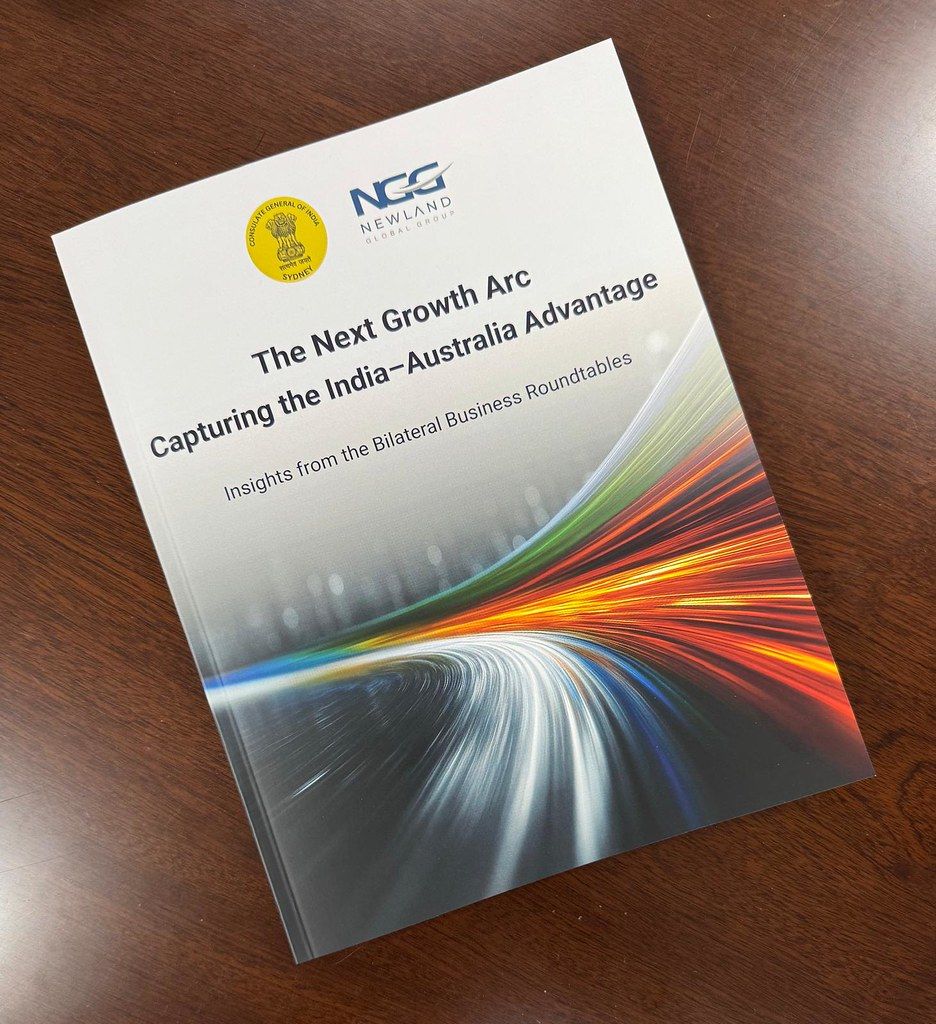 Close-up of the report titled “The Next Growth Arc: Capturing the India–Australia Advantage.”.