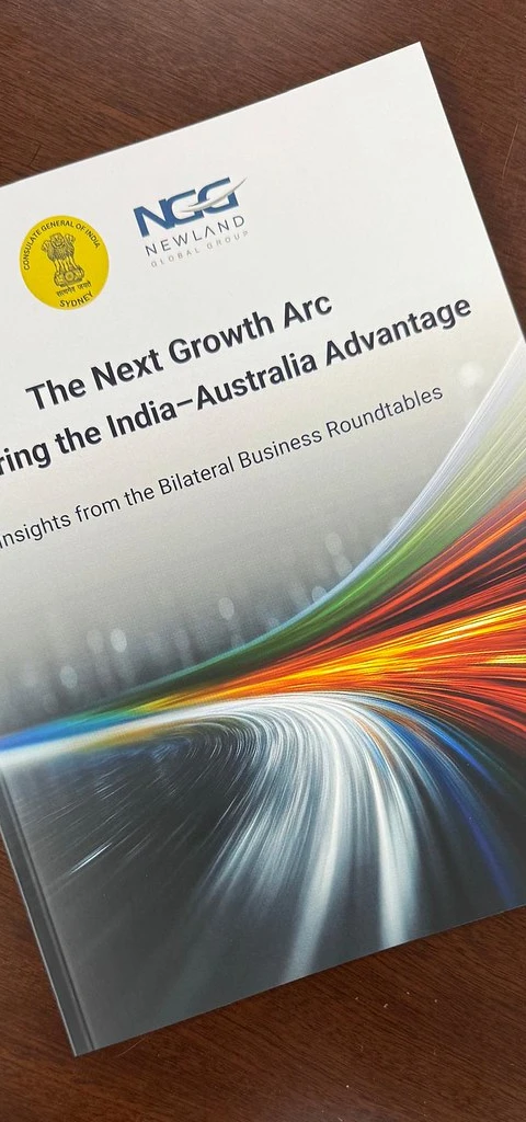 Close-up of the report titled “The Next Growth Arc: Capturing the India–Australia Advantage.”.