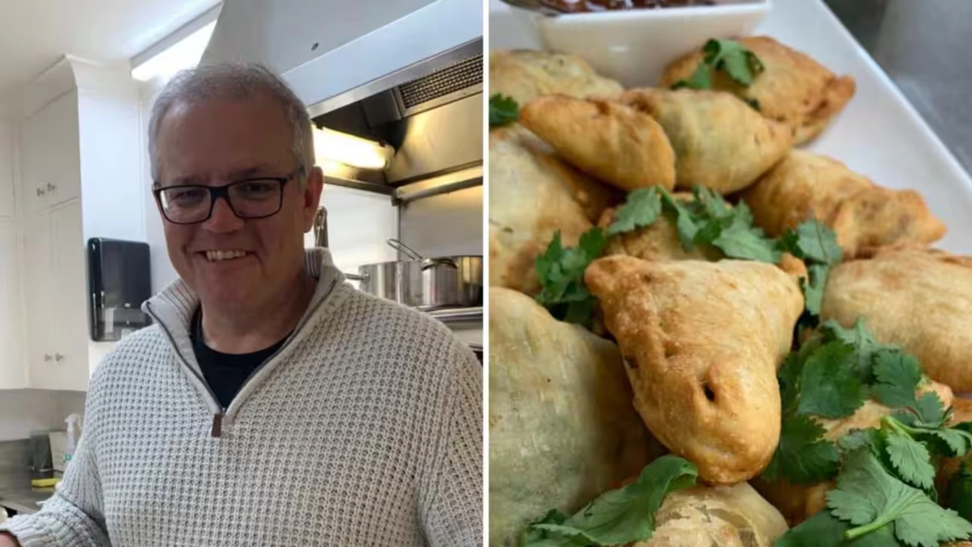 Prime Minister Scott Morrison making Indian samosa before virtual summit