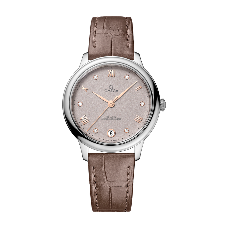 Omega De Ville Prestige Grey Steel Alligator Leather 34mm