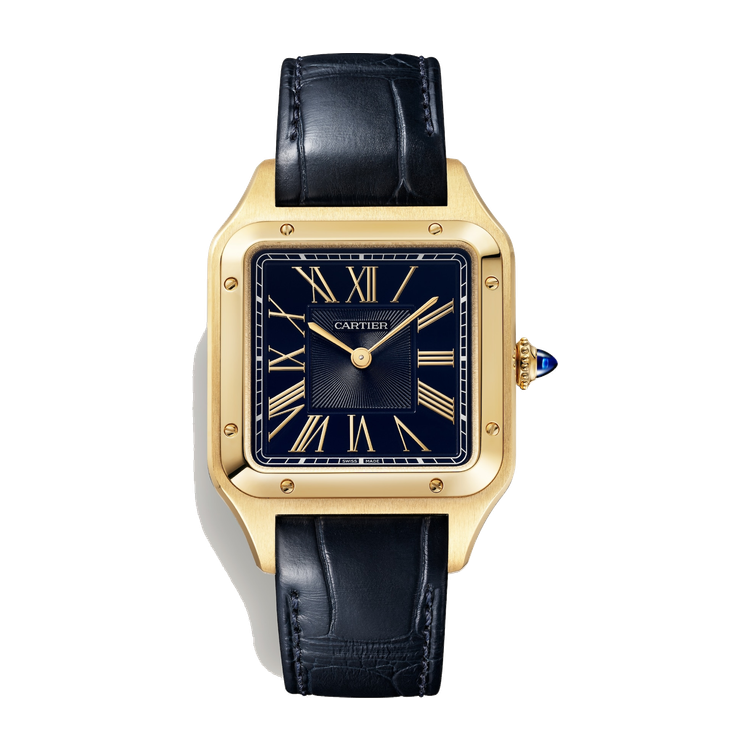 Cartier Santos-Dumont Large Blue Yellow Gold Alligator Leather 31.4mm