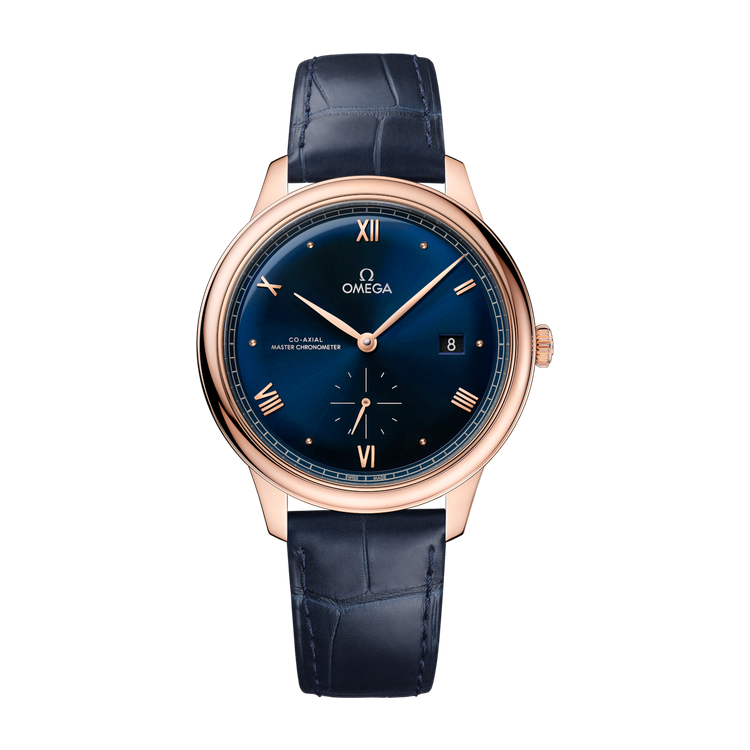 Omega De Ville Prestige Blue Rose Gold Alligator Leather 41mm