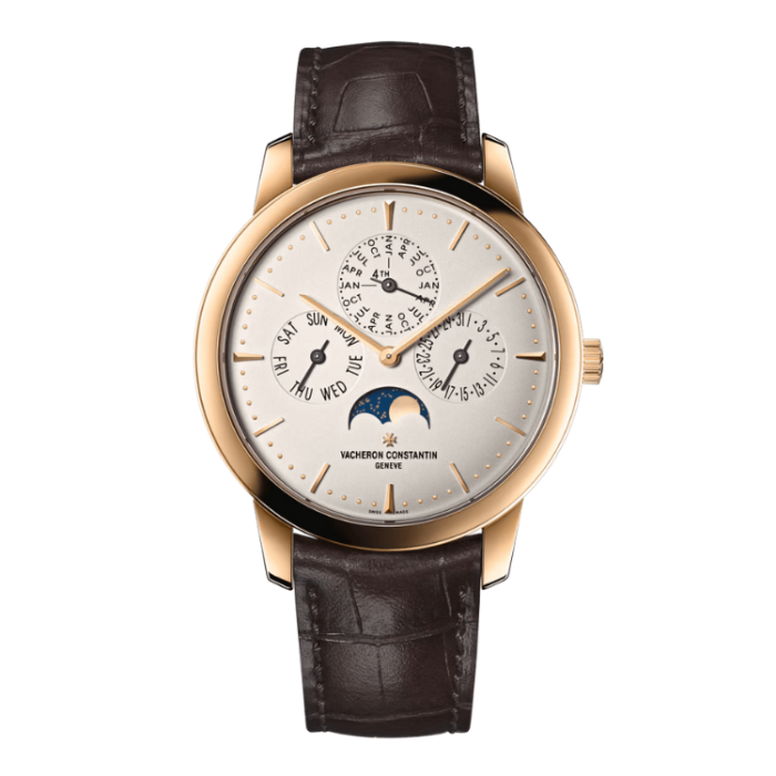 Vacheron Constantin Patrimony Perpetual Calendar Ultra-thin Silver Rose Gold Alligator Leather 41mm