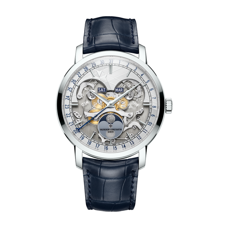 Vacheron Constantin Traditionnelle Complete Calendar Openface Silver Platinum Alligator Leather 41mm