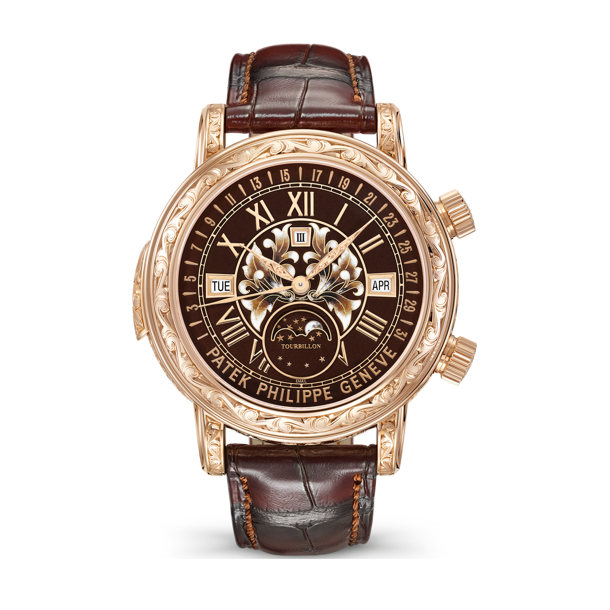 Patek Philippe Grand Complications Sky Moon Tourbillon Brown Rose Gold Alligator Leather 44mm