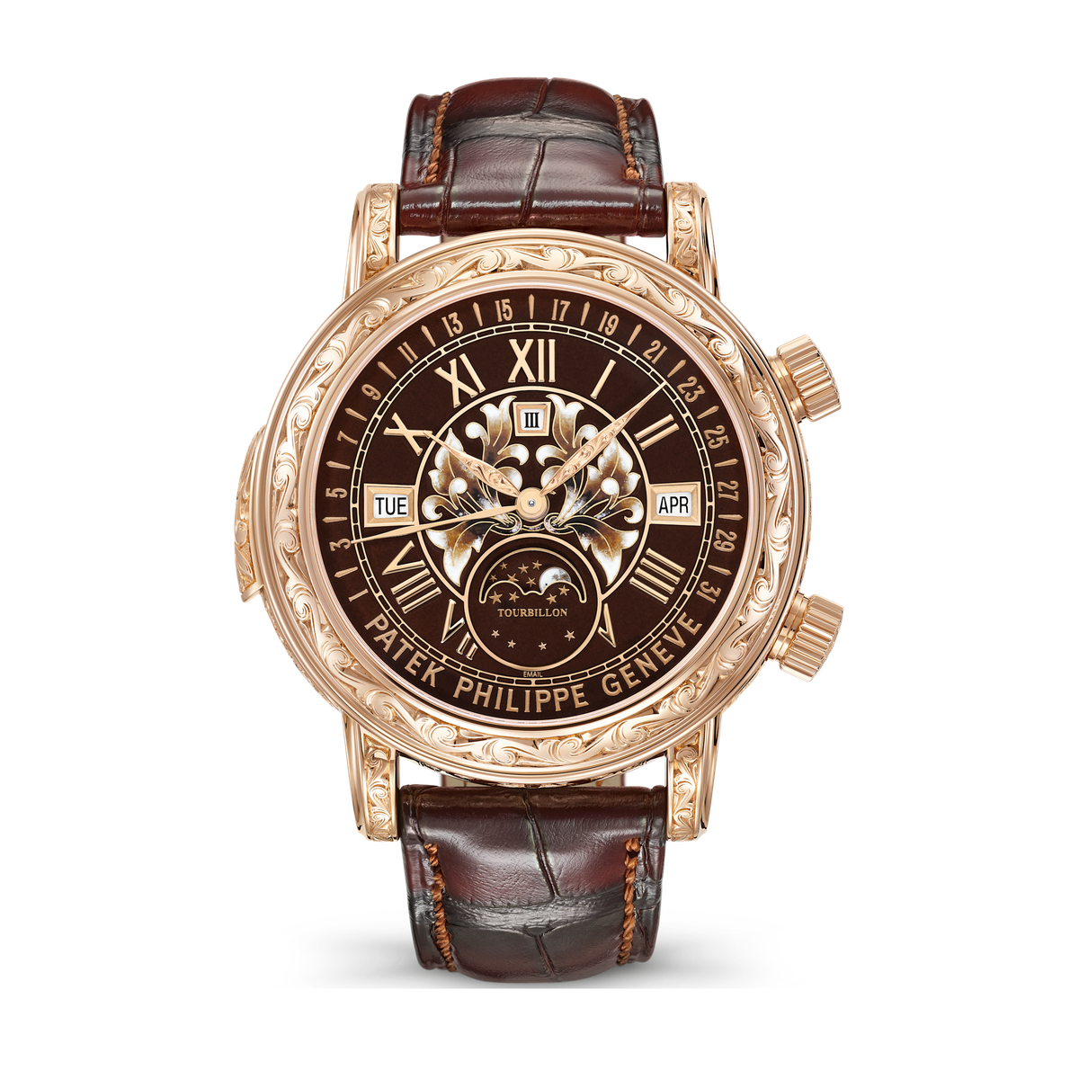 Patek Philippe Grand Complications Sky Moon Tourbillon Brown Rose Gold Alligator Leather 44mm