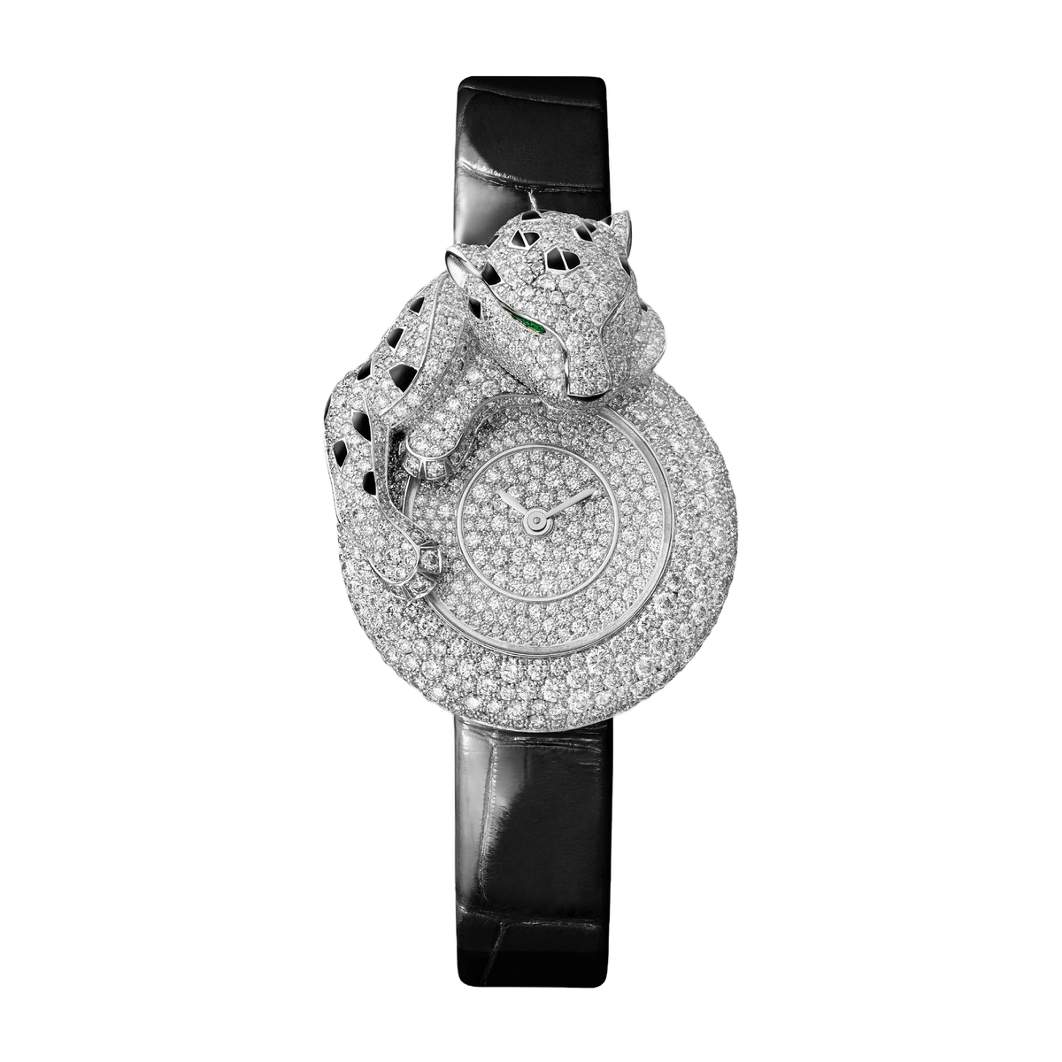 Cartier Panthère Jewelry Diamond Pave White Gold Alligator Leather 28.4mm