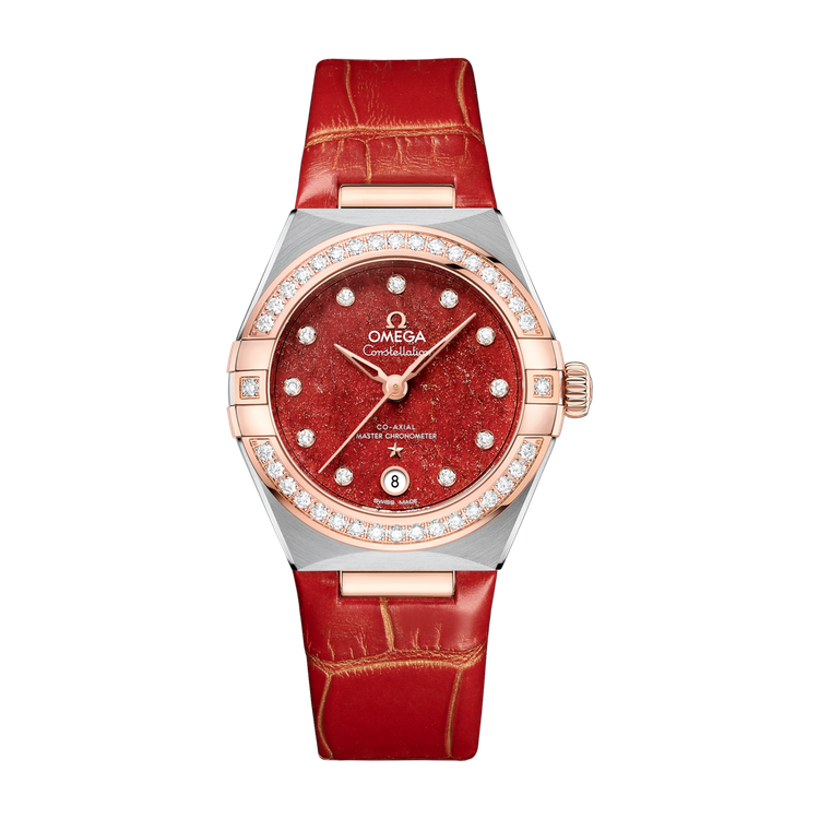 Omega Constellation Red Two-Tone Alligator Leather 29mm