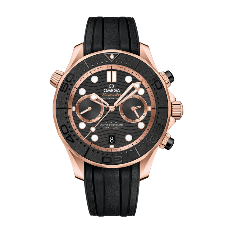 Omega Seamaster Diver 300M Black Rose Gold Rubber 44mm