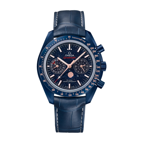 Omega "Blue Side Of The Moon" Speedmaster Moonphase Ceramic Alligator Leather 44.3mm