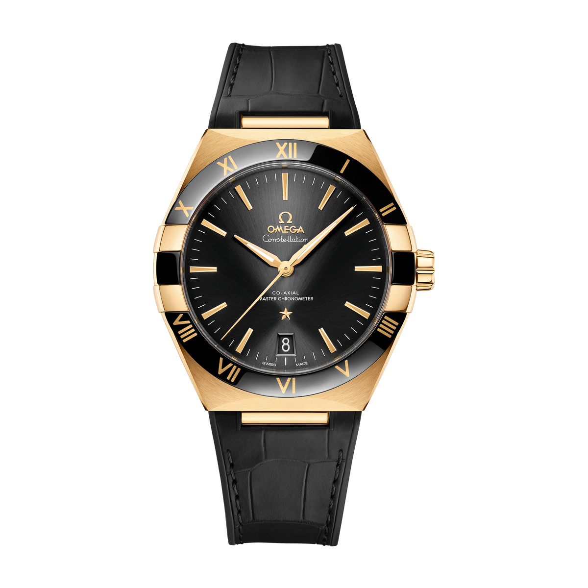 Omega Constellation Black Yellow Gold Alligator Leather 41mm