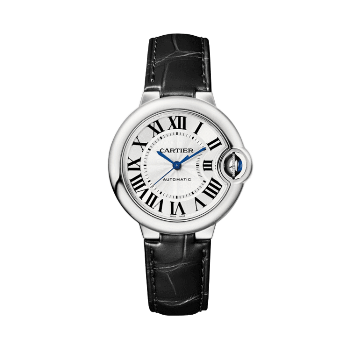 Cartier Ballon Bleu 33 mm Silver Steel Alligator Leather 33mm