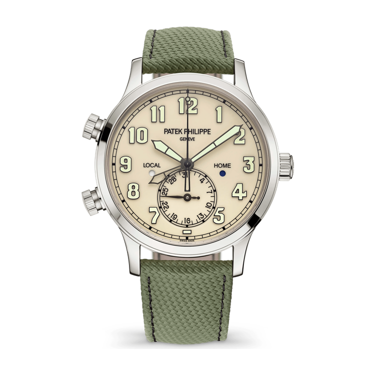 Patek Philippe Complications Calatrava Pilot Travel Time Ivory White Gold Rubber 42mm