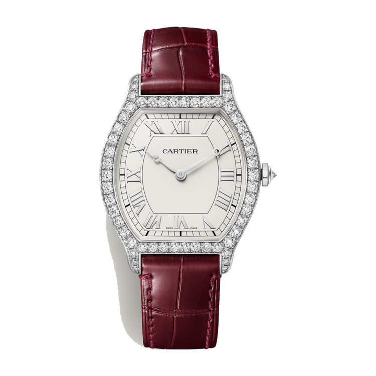Cartier Tortue Silver Platinum Alligator Leather 32.9mm