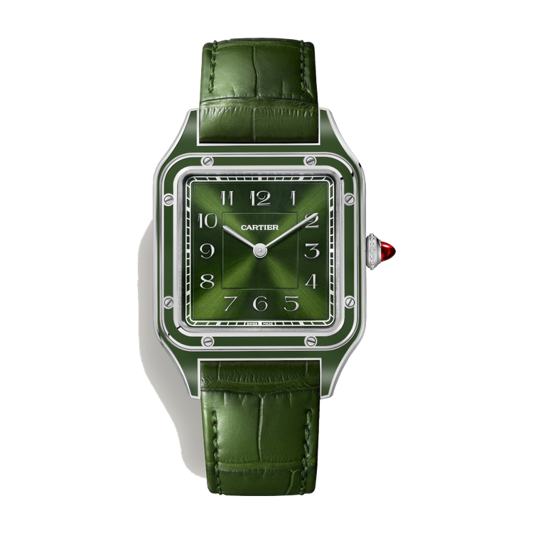 Cartier Santos-Dumont Large Green Platinum Alligator Leather 31.4mm