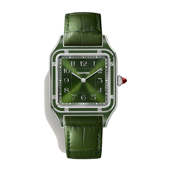 Cartier Santos-Dumont Large Green Platinum Alligator Leather 31.4mm