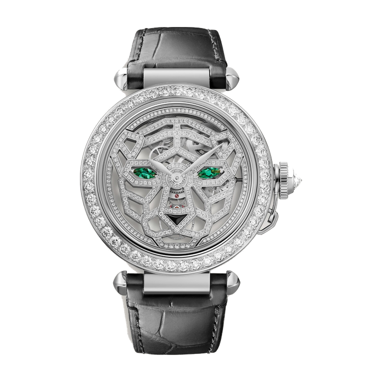 Cartier Panthère Jewelry Silver White Gold Alligator Leather 41mm