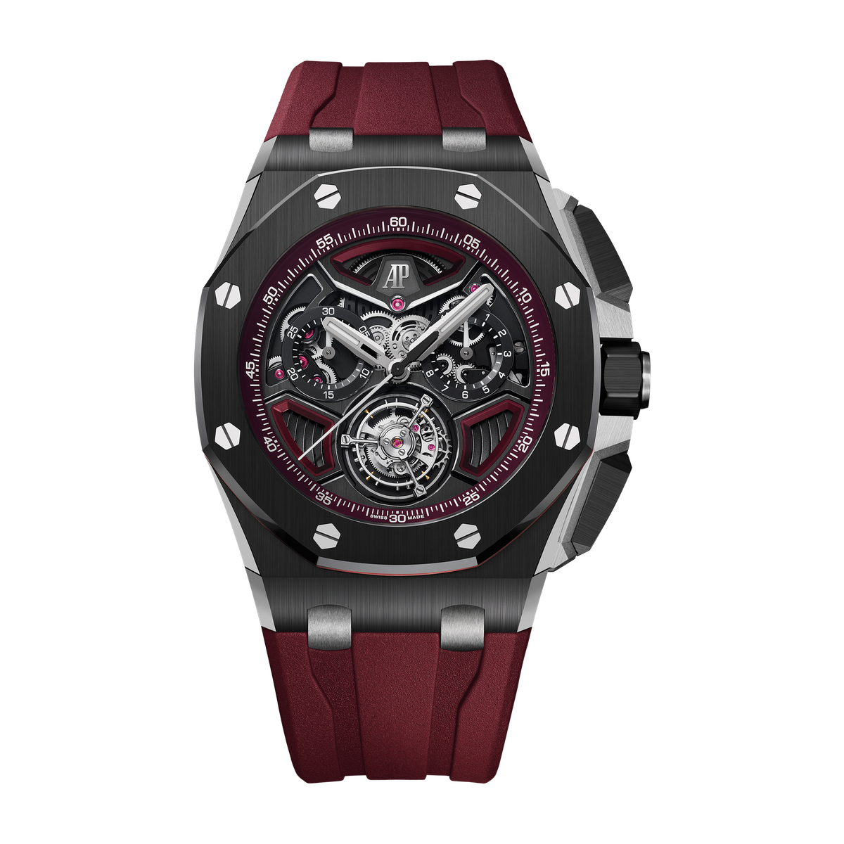 Audemars Piguet Royal Oak Offshore Selfwinding Flying Tourbillon Chronograph Maroon Ceramic Rubber 43mm