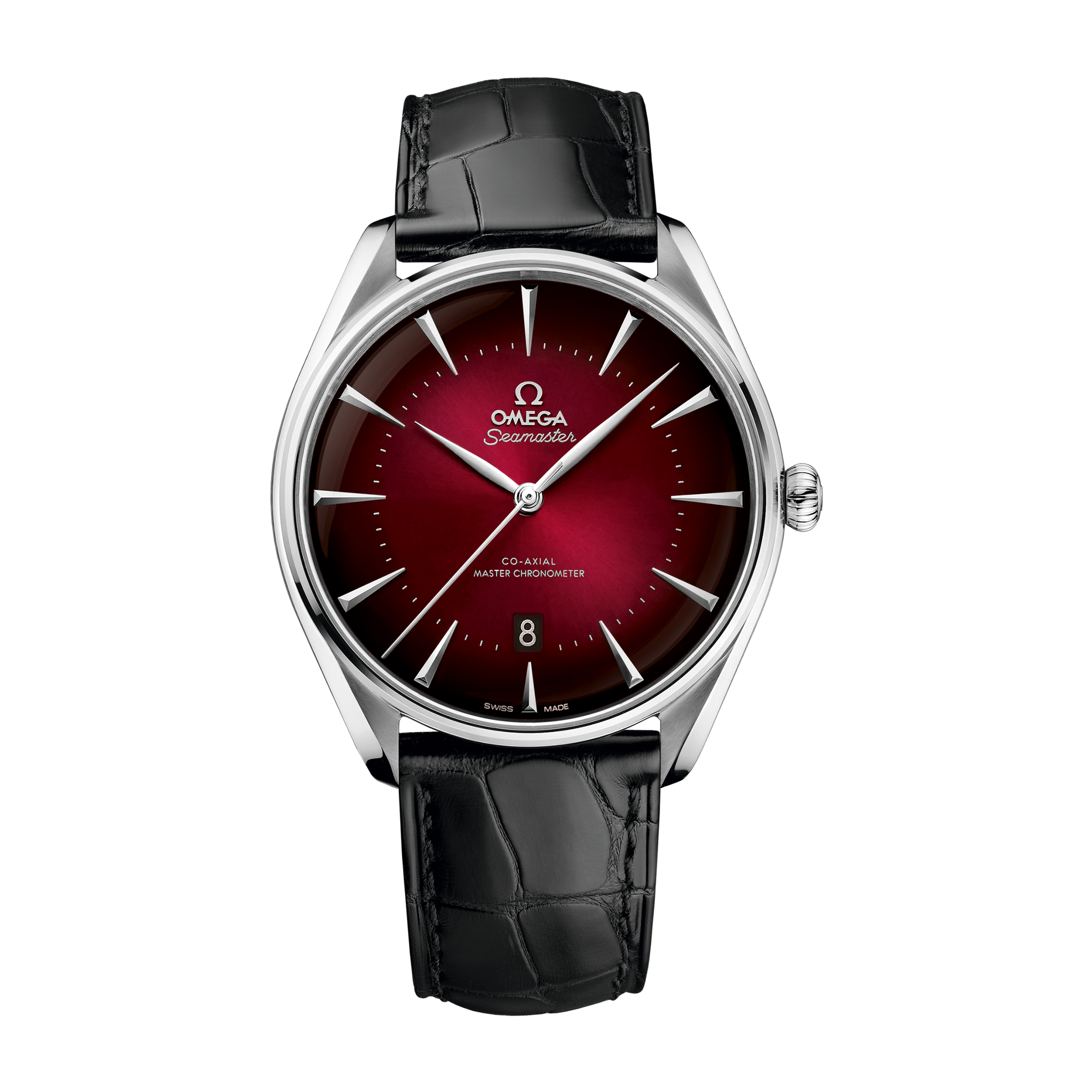 Omega Seamaster Red Steel Alligator Leather 39.5mm