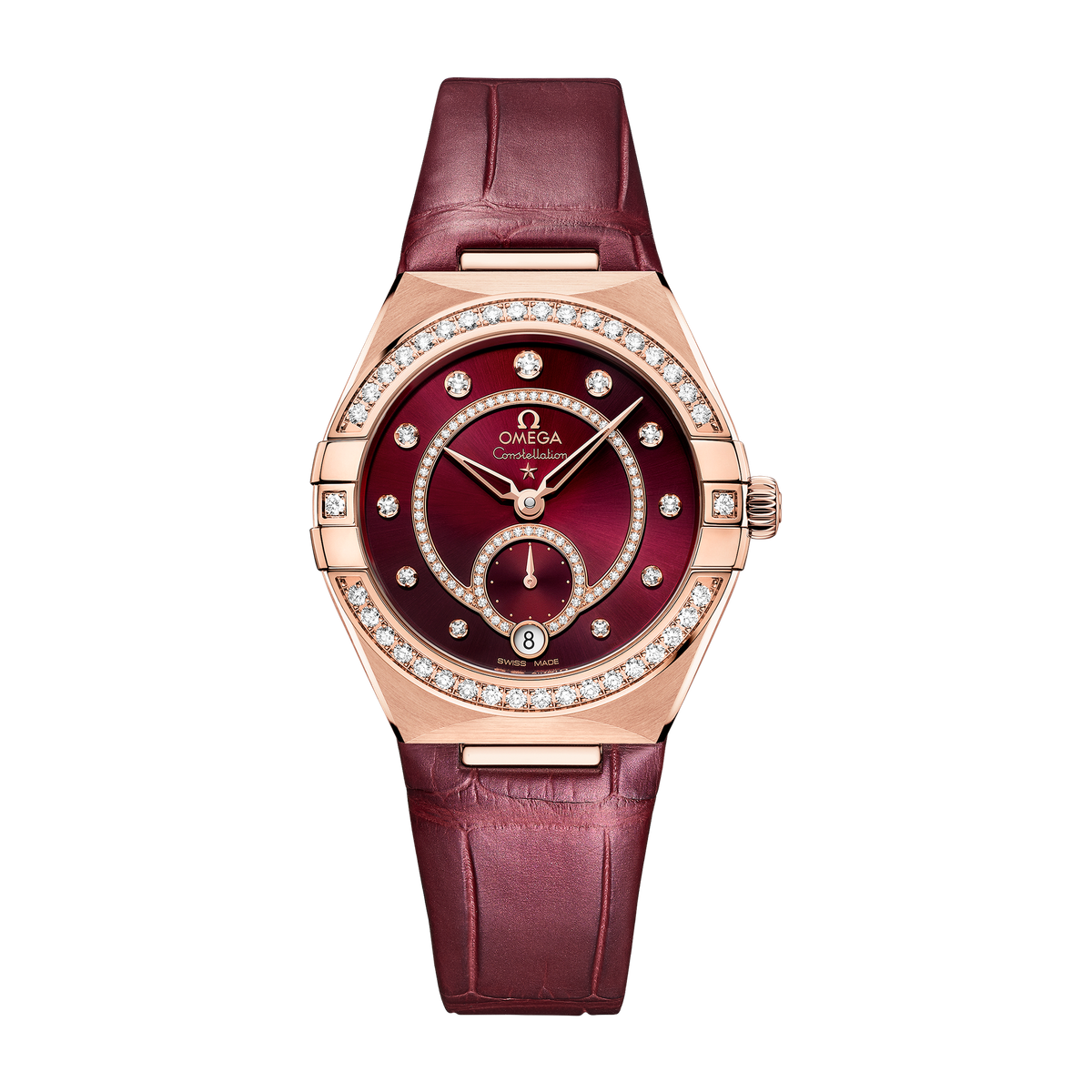 Omega Constellation Red Rose Gold Alligator Leather 34mm