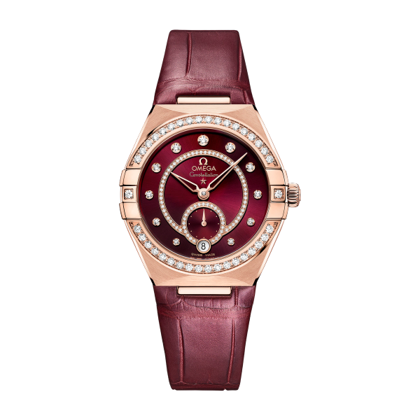 Omega Constellation Red Rose Gold Alligator Leather 34mm