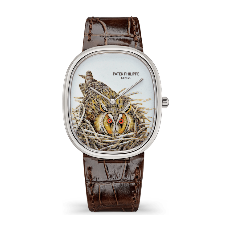 Patek Philippe "Brown Owl" Rare Handcrafts Golden Ellipse White Gold Alligator Leather 34.5 x 39.5mm