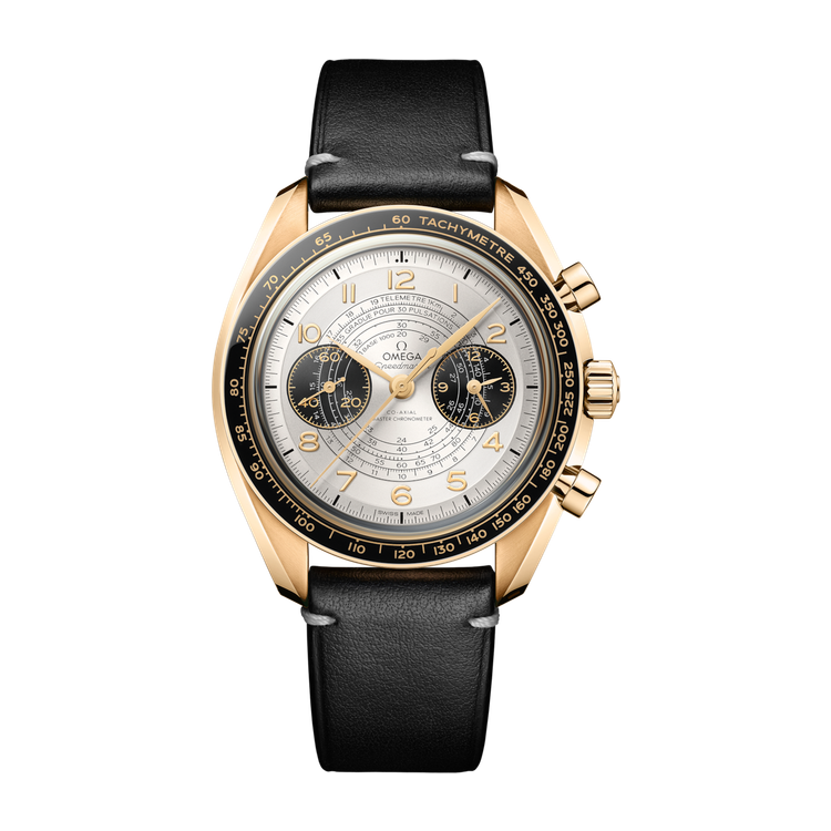 Omega "Paris 2024" Speedmaster Chronoscope Silver Yellow Gold Leather 43mm