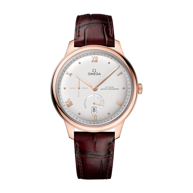 Omega De Ville Prestige Silver Rose Gold Alligator Leather 41mm