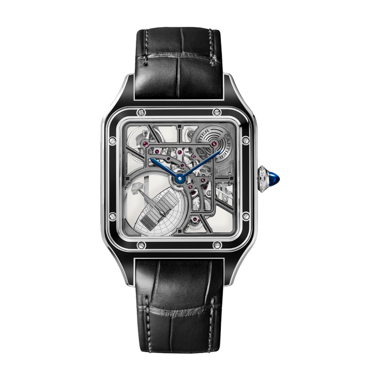 Cartier Santos-Dumont Skeleton Steel Alligator Leather 31.4mm