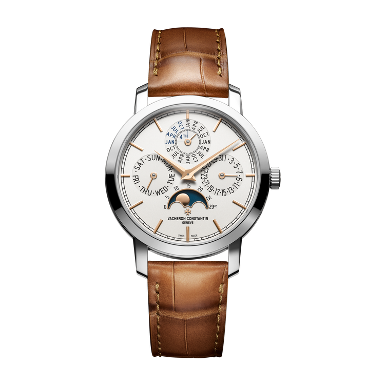 Vacheron Constantin Traditionnelle Perpetual Calendar Ultra-thin Silver White Gold Alligator Leather 36.5mm