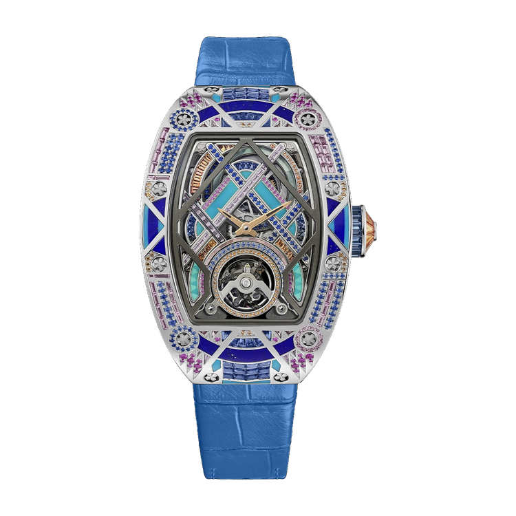 Richard Mille "Blue Ballet" RM HJ-02 Skeleton White Gold Alligator Leather 34mm