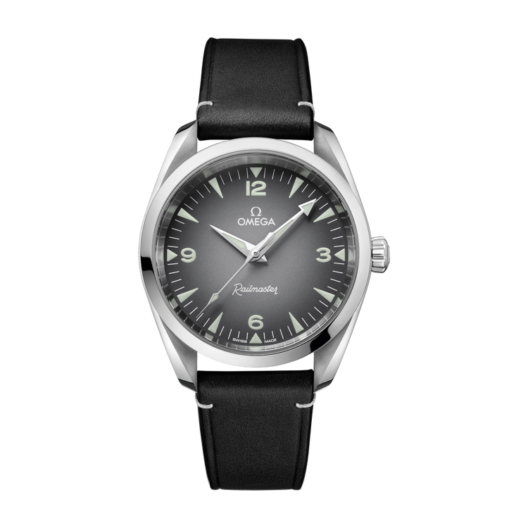 Omega Seamaster Railmaster Grey Steel Leather 38mm