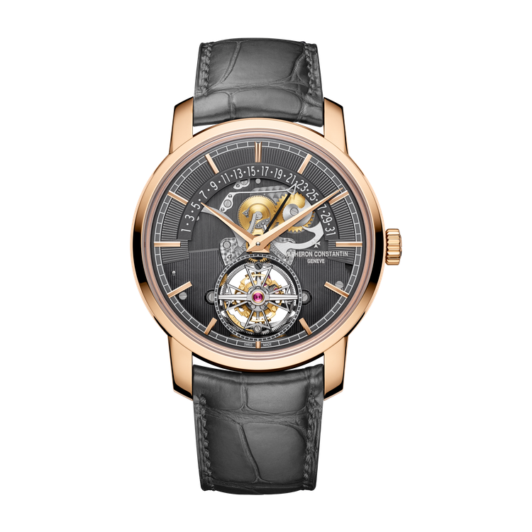 Vacheron Constantin Traditionnelle Tourbillon Retrograde Date Openface Dark Grey Rose Gold Alligator Leather 41mm