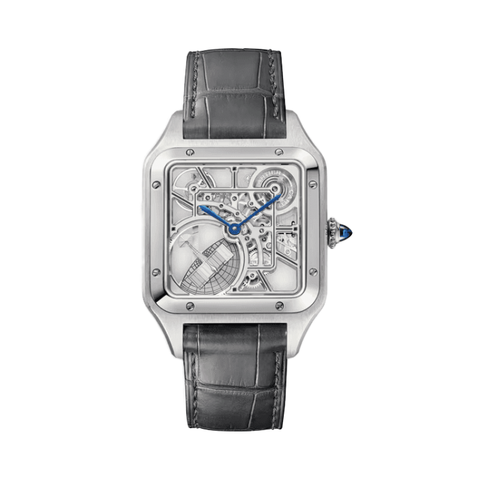 Cartier Santos-Dumont Skeleton Steel Alligator Leather 31.4mm